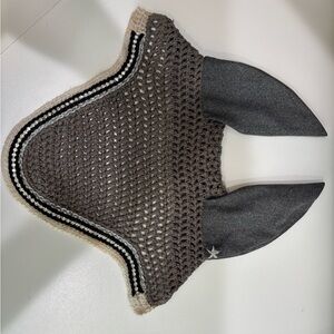 Custom Equistar ear bonnet horse size grey and white
